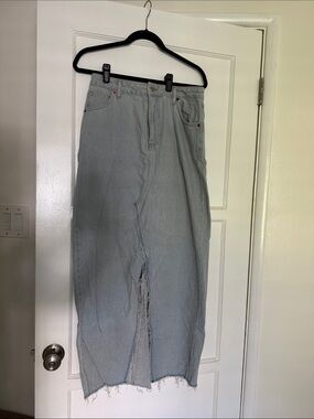 Topshop Light Blue Denim Maxi Skirt with Front Slit